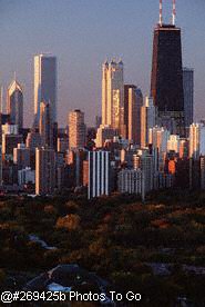 View of Chicago skyline and Lincoln Park
